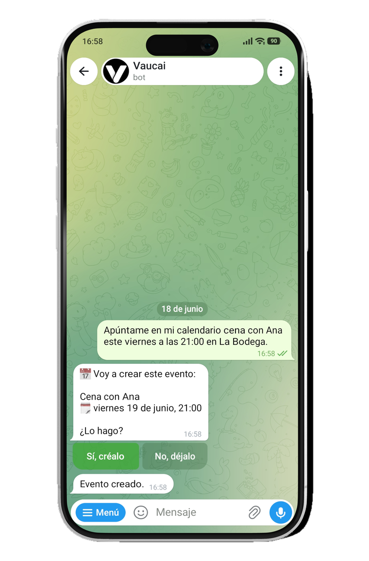 El asistente Vaucai creando un evento en el calendario tras pedírselo