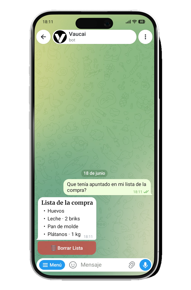 El asistente Vaucai mostrando la lista de la compra que el usuario tenía guardada