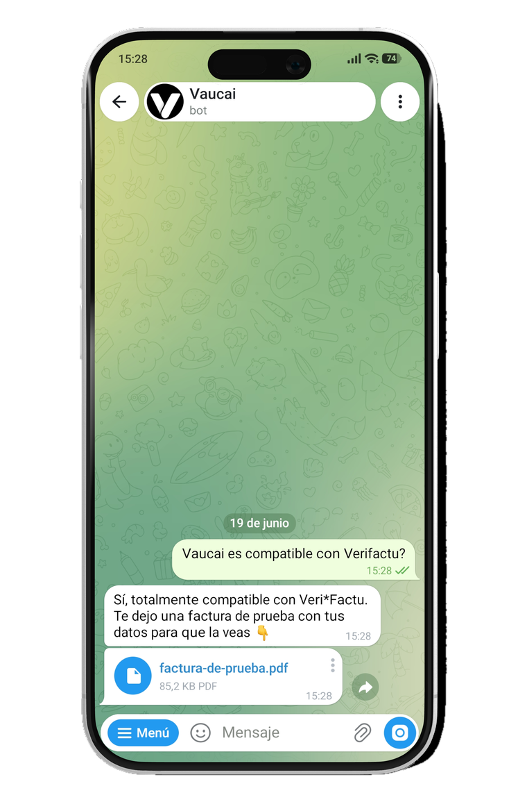Vaucai confirmando compatibilidad con Veri*Factu y enviando una factura de prueba