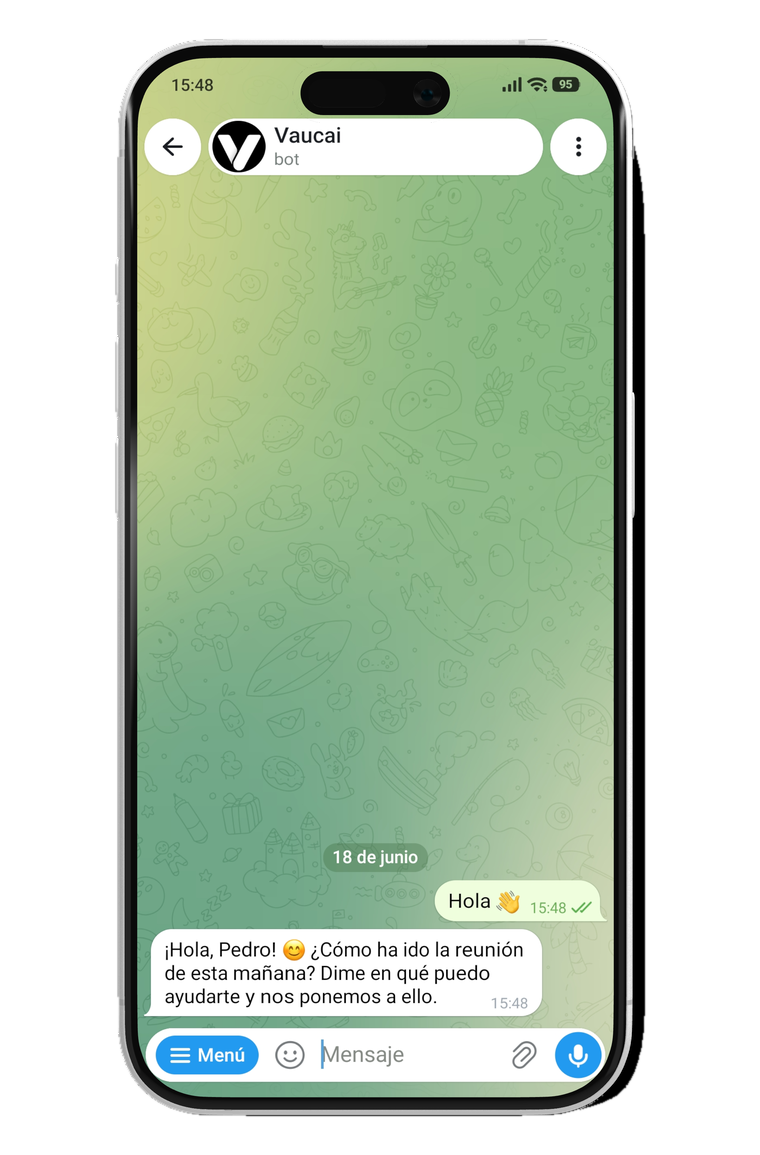 Mensaje acogedor del asistente Vaucai, recordando la reunión de la mañana